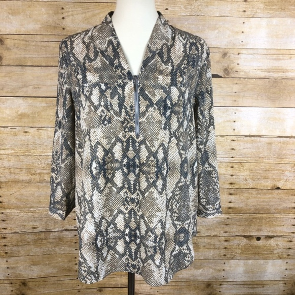 Jaclyn Smith Zipper V Neck‎ 3/4 Sleeve Snake Print